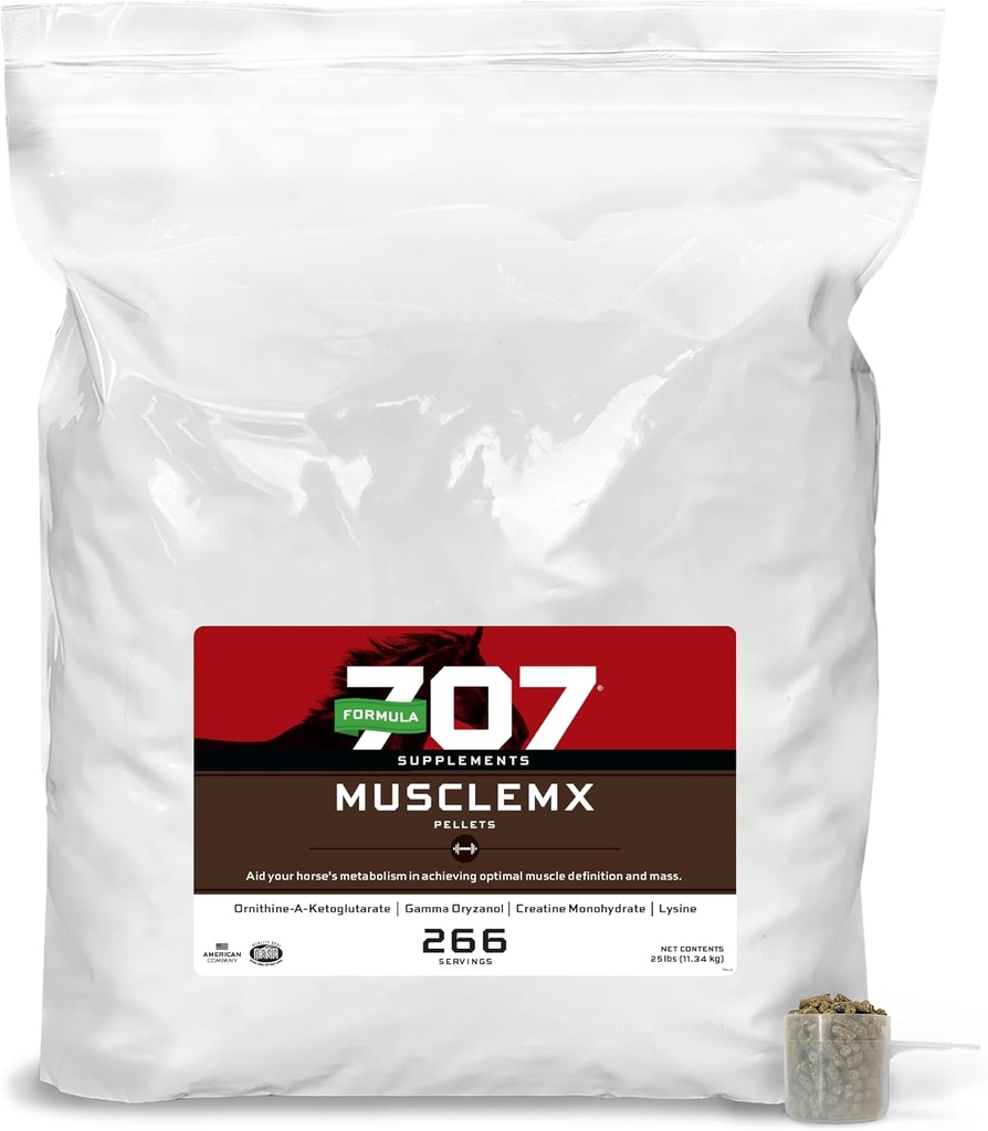 Fórmula 707 MuscleMx Equine Supplement, 25lb Refill Bag – Acondicionamiento Soporte y Muscle Builder para Caballos con Lisina, Gamma Oryzanol, Creatina & OKG