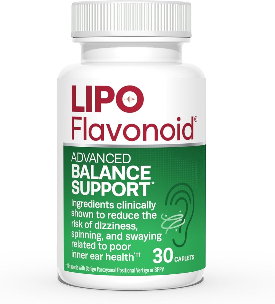 Lipo-Flavonoid Complemento de soporte de equilibrio - Salud del oído interno & Alivio del vértigo con Ginkgo Biloba, Bioflavonoides, " Vitaminas B - Reduce el mareo, la rotación, " .