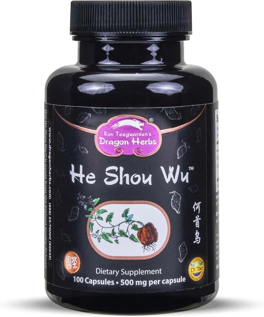 Herbs Dragón Él Shou Wu ← Preparado Él Shou Wu Suplemento de Apoyo Energía, Mood, Apoyo Inmunitario, Envejecimiento Saludable, Peluquería Todos los Ingredientes Naturales, No GMO (100 cápsulas, 500 mg Por cápsula