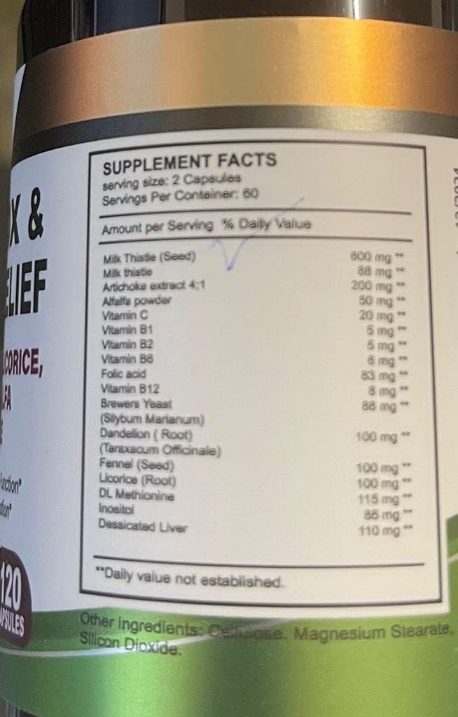 Liver Cleanse Detox Suplementos con Milk Thistle-Fennel-Alfalfa-Vitamin B-Artichoke-Dandelion Root Support Hombres & Mujeres 120 Caps Detox Cleanse & Boost Immune