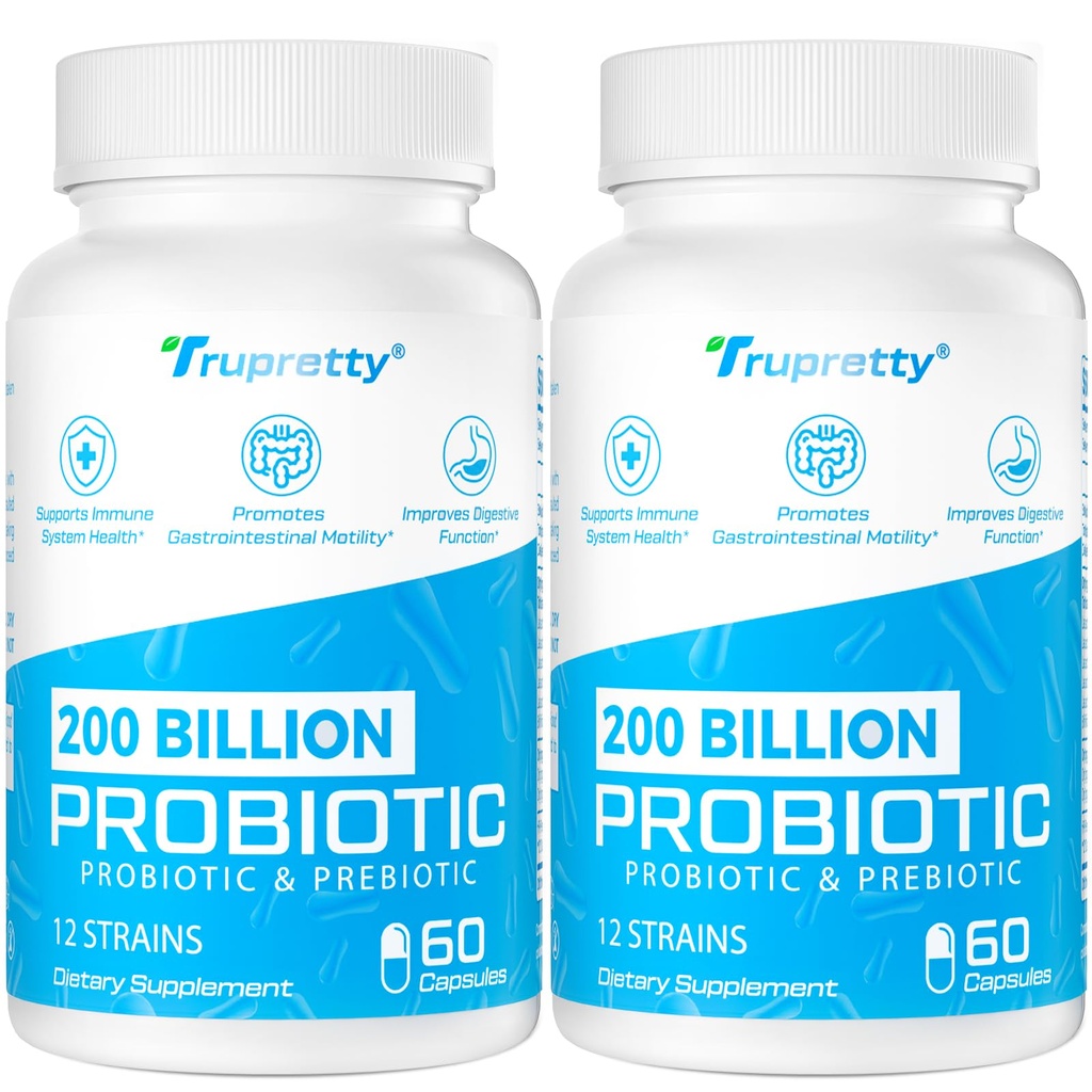 200 Billion Cfus 12 Strains Probiótico, con 3 Prebióticos Orgánicos, Probióticos para Mujeres Hombres, Suplemento diario para Immune, Gut, Salud Digestiva, Establo Stable, No GMO, 120 Caps (120-Days Supply)