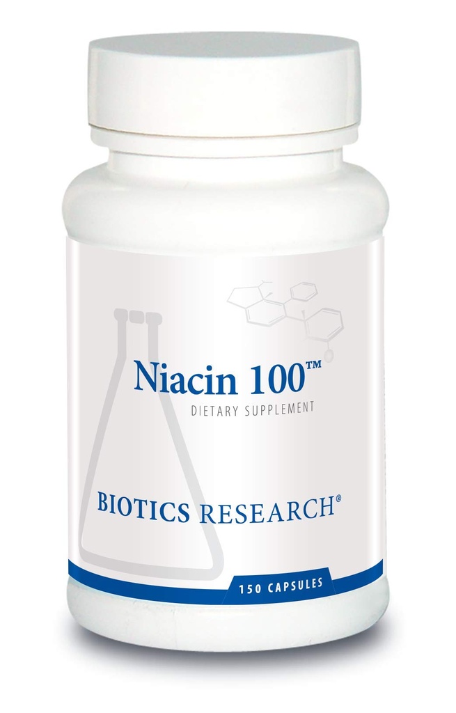 Biotics Research Niacin 100, 100 Milligram Niacin, Vitamina B3, Cholesterol, HDL, LDL, Triglyceride, LP, Salud cardiovascular, 150 cápsulas