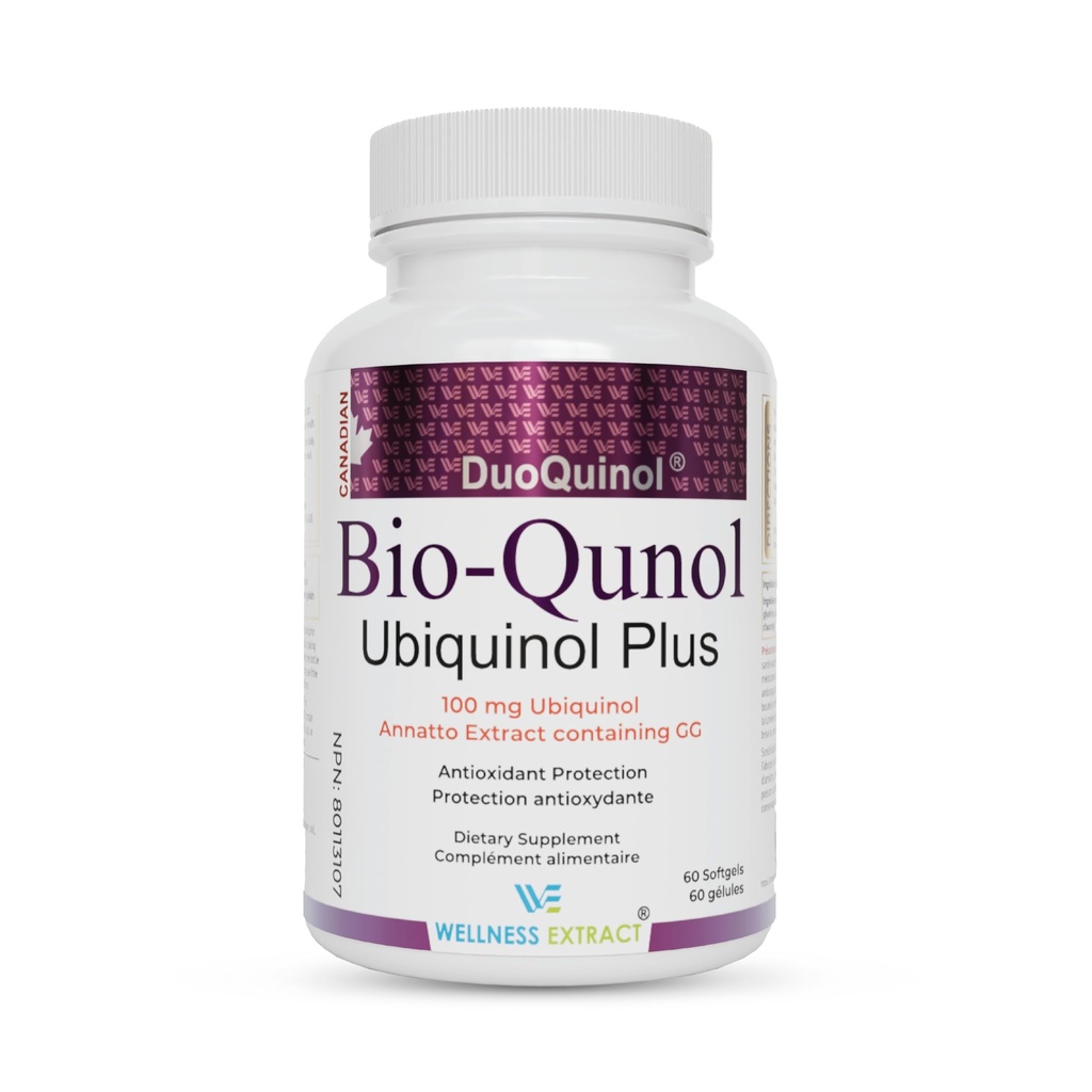 WELLNESS EXTRACT BioQuinol Ubiquinol (CoQ10) con Geranylgeraniol – Master Antioxidant for Heart Health, Cellular Energy 150mg 60 Softgels