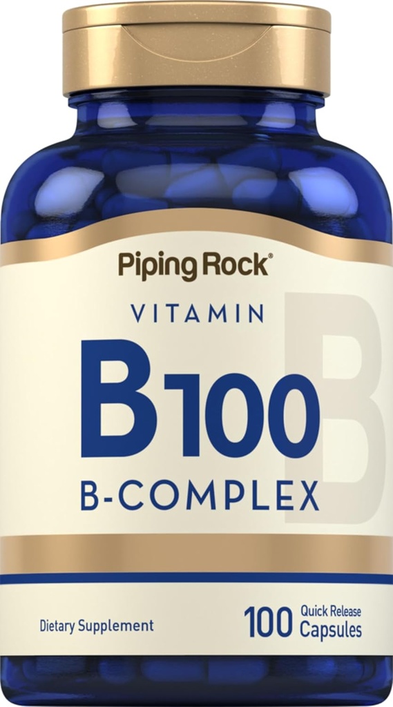 Piping Rock Vitamina B100 Complejo tención 100 cápsulas vivieron Vitaminas B12, B1, B2, B6 Silencio No GMO & Gluten Suplemento gratuito