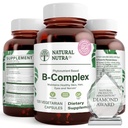 Complejo Natural Nutra Vitamina B con Niacina, Folato, Thiamin, Biotina, apoya la salud del sistema nervioso, promueve el metabolismo, la piel, los ojos y la salud del cabello, suplemento alimenticio completo, 120 cápsulas vegetarianas