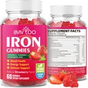Gummies de hierro vegano para adultos & niños - con vitamina C, A, B-Complex, Folate, Zinc y Biotin - para la construcción de sangre " Energy Support, 60 Gummies
