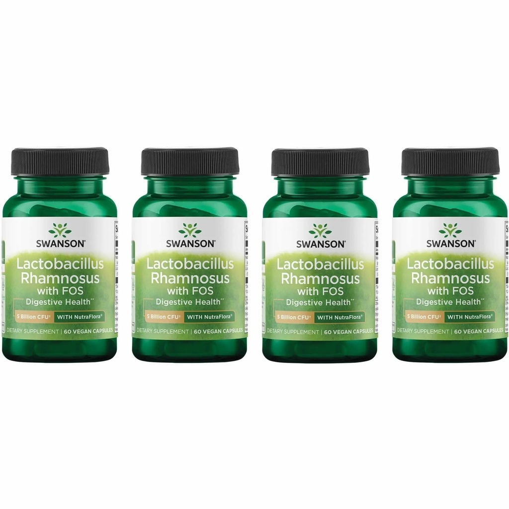Swanson Lactobacillus Rhamnosus con FOS - Suplemento Probiótico Apoyos Salud Digestiva - 5 Billion CFU - Promueve la Salud Tract GI durante el viaje - (60 Veggie Caps) Pack