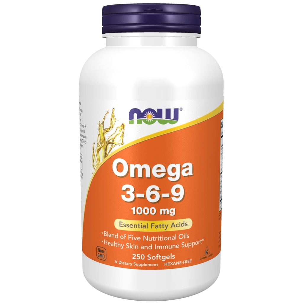 AHORA Suplementos de alimentos, Omega 3-6-9 1000 mg con una mezcla de semillas de Flax, Primrose de la noche, Canola, Currant Negro y aceites de semilla de calabaza, 250 Softgels