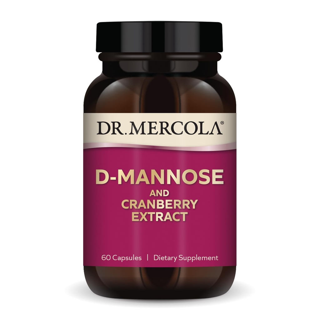 Dr. Mercola D-Mannose and Cranberry Extract, 30 Servings (60 Capsules), Suplemento dietético, apoya la salud del tracto urinario, no GMO