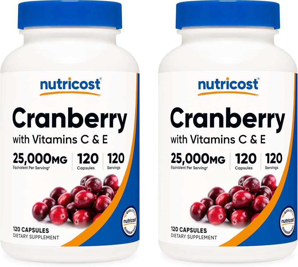Nutricost Cranberry Extracto 25,000mg (120 Serviciones) 2 Botellas con vitamina C y vitamina E