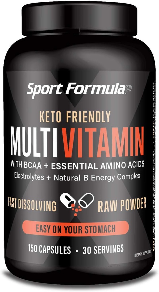 Sport Formula Daily Keto Superfood Multivitamin BCAA Amino Amino Acid Powder cápsulas para hombres y mujeres. No se activará su estómago: Complejo de Energía de Vitamina Natural B: Sistema Anti envejecimiento inmunitario