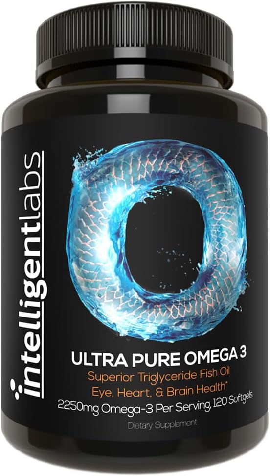 Intelligent Labs Triglyceride Omega 3 ← 2250mg por 3-Capsule Serving ← Burpless Fish Oil Capsules Silencio 120 Softgels Por Bottle