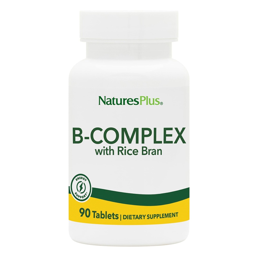 NaturesPlus B-Complex with Rice Bran - 90 Tablets - Vegetarian, Gluten Gratis - 90 Servings