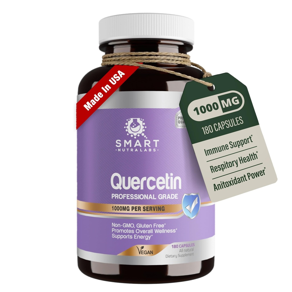 Smart Nutra Labs Quercetin 1000mg- 180 Vegan Capsules, 100% Pura Quercetina Suplemento- No GMO, Gluten Gratis, Tercera Parte Tested