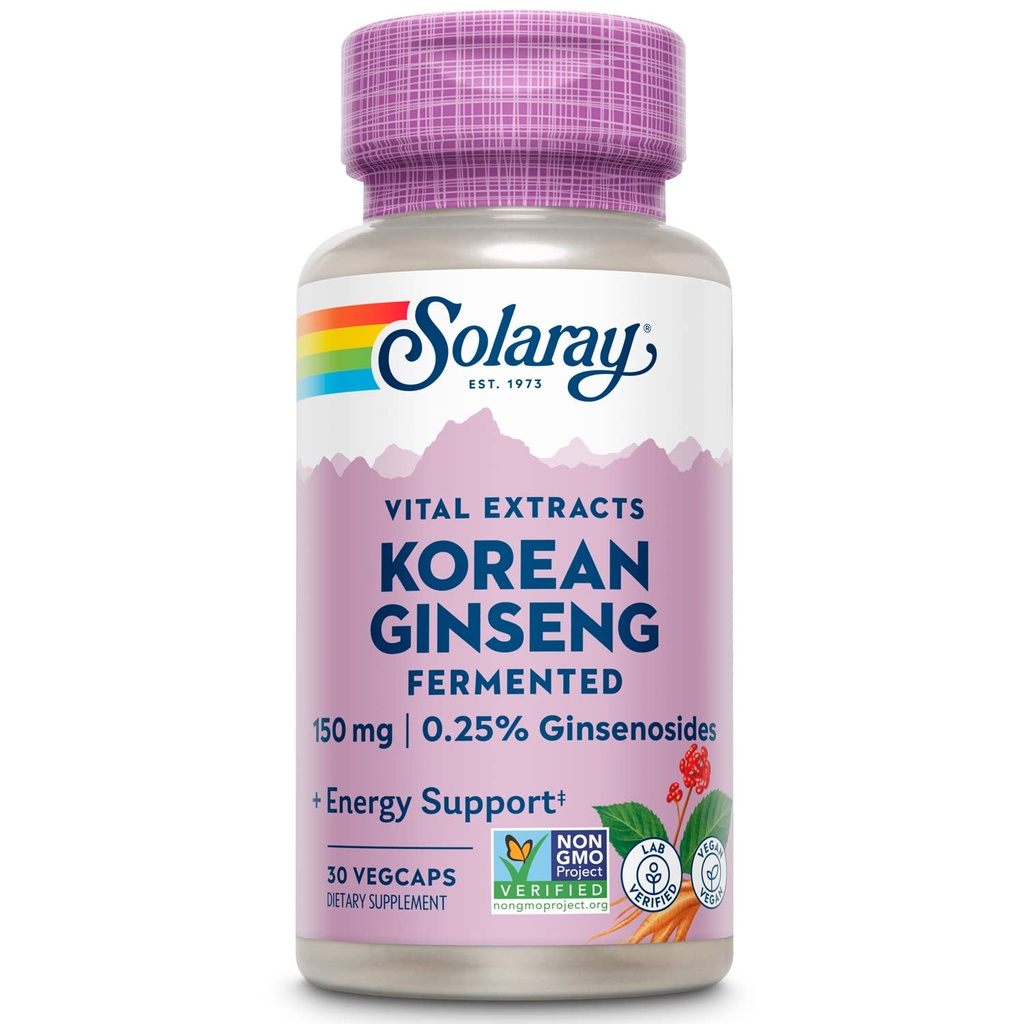 SOLARAY Fermented Korean Ginseng Root Extract | Healthy Stress, Energy & Physical Endurance Support | Vegan, Non-GMO | 30 VegCaps