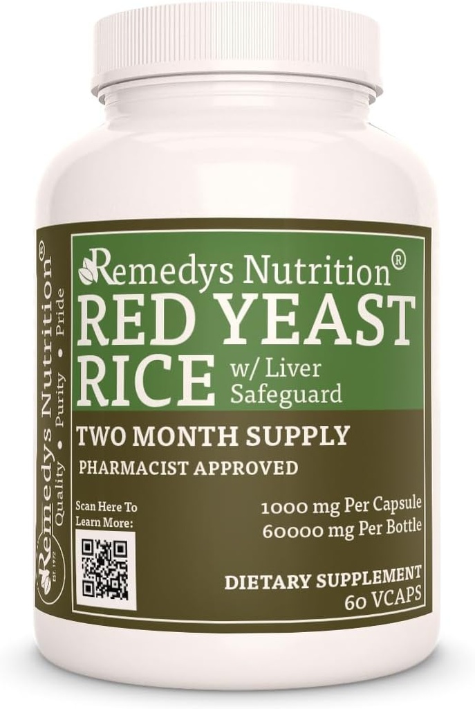 Nutrición de Remedy Arroz de levadura roja con salvaguardia del hígado (Herbal Proprietary Blend) Ø 1000 mg, 60 cápsulas veganos Suplemento dietético herbal