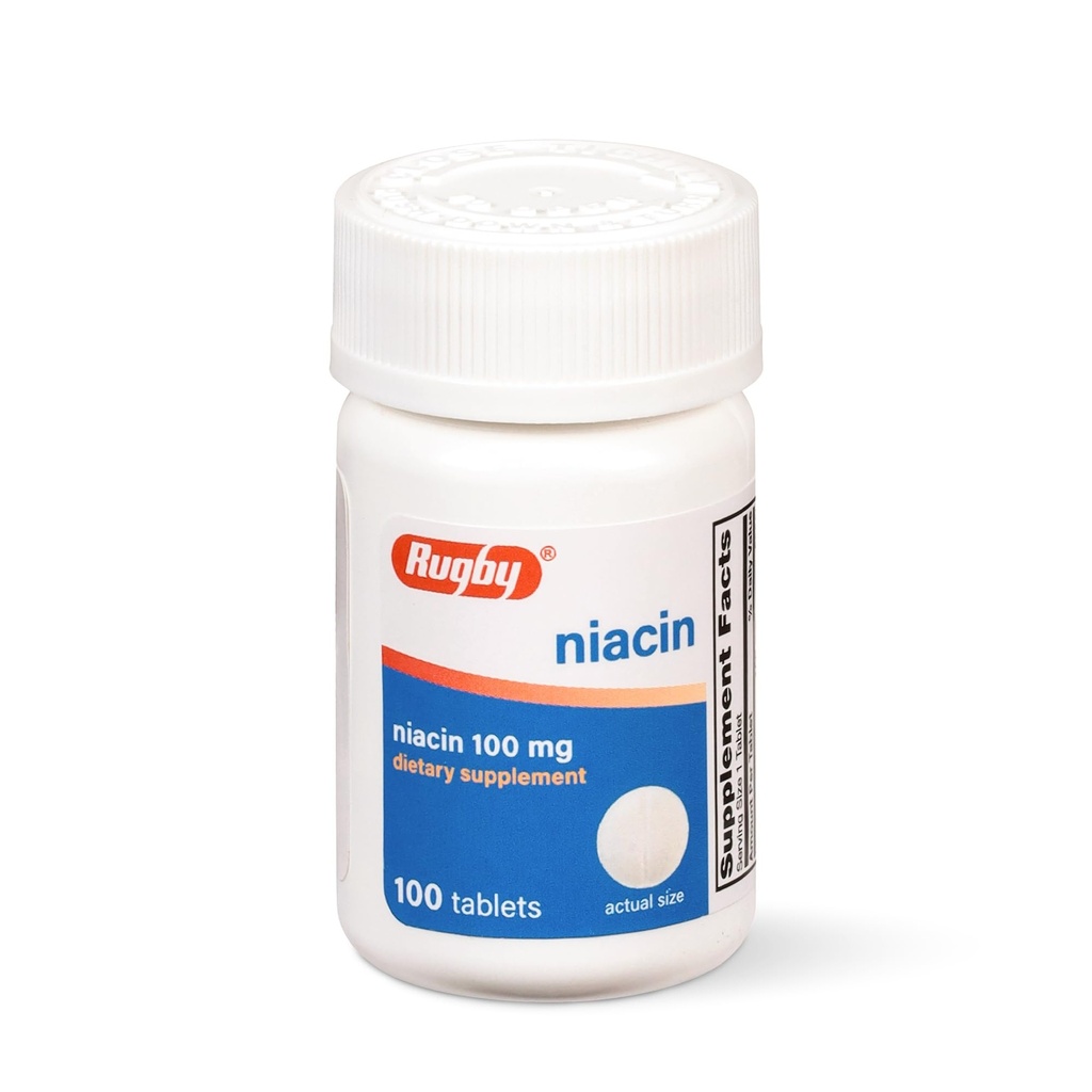 Rugby Niacin 100mg - Tablas de niacina con Calcio - Suplemento dietético - 100 Cuenta