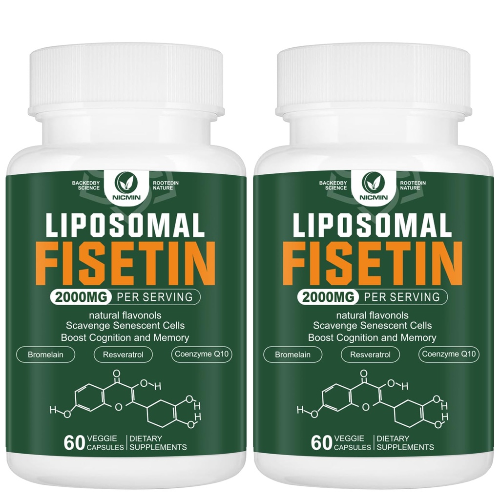 Suplemento de Fisetina Liposomal, 2000MG, 98% Antioxidantes Pure Fisetin Polyphenols, con Quercetin, TMG y Resveratrol, para el envejecimiento saludable, soporte cognitivo, 120 cápsulas