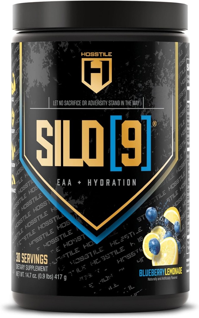 HOSSTILE SILO[9] Essential Amino Amino Acids, EAA & BCAA Powder, Electrolyte Hydration Support, Enhance Muscle Growth & Recovery, Pre or Post Workout Drink, Blueberry Lemonade, 30 Servings