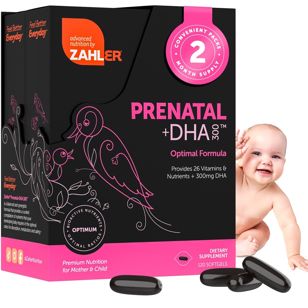 Vitamina prenatal de Zahler con DHA & Folate - DHA Suplementos &amp; Multivitamínicos prenatales para la madre y el niño - Kosher Prenatal DHA Vitaminas prenatales con Hierro, Softgeles Prenatales (120 Cuenta (Pack of 1))