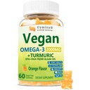 Vegan Omega 3 " Turmeric Gummies 2500mg, Algae Omega 3 DHA 800mg reducidaEPA 400mg, con MSM, Vitamina D3, Extracto Turmérico para Cerebro, Ojo, Conjunto, Suplementos de Aceite de Pesca Alternativa, Sugar Gratis