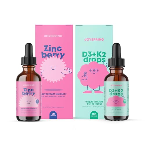 JoySpring Liquid Vitamin D3 con K2 - Immune Support y Zinc Suplementos para niños - Elderberry & Zinc Liquid
