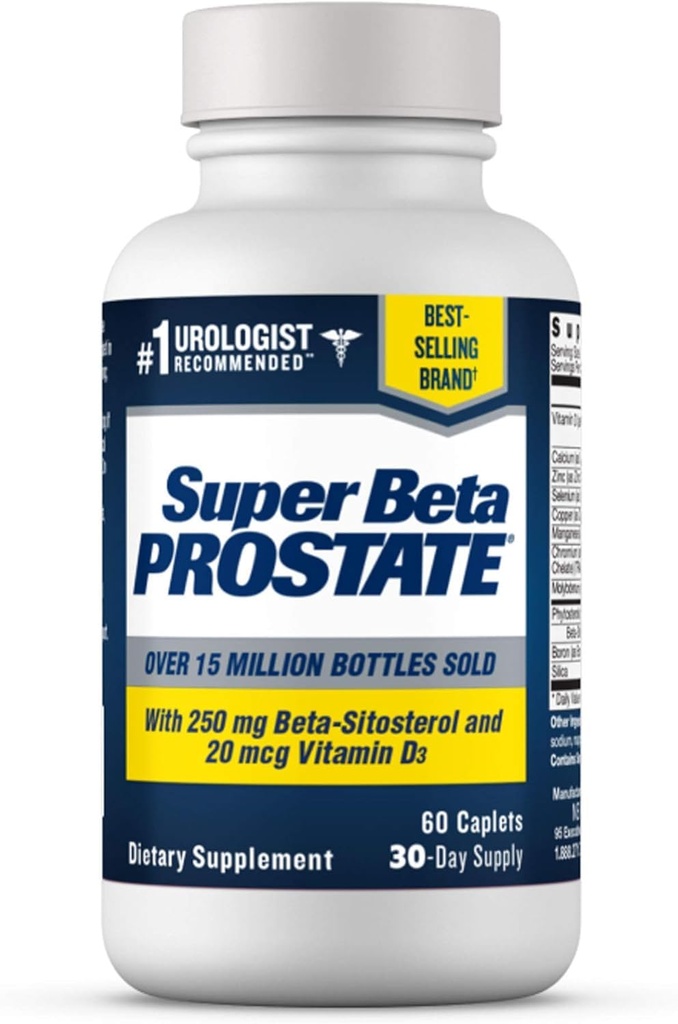 SUPER BETA PROSTATE Apoyo Suplemento para la Salud de los Hombres - Reducir los Viajes de Baño, Promocionar el sueño, Empezar mejor vejiga &amp; Prostata Saludable, Beta Sitosterol - 60 Cuenta (Pack of 1)