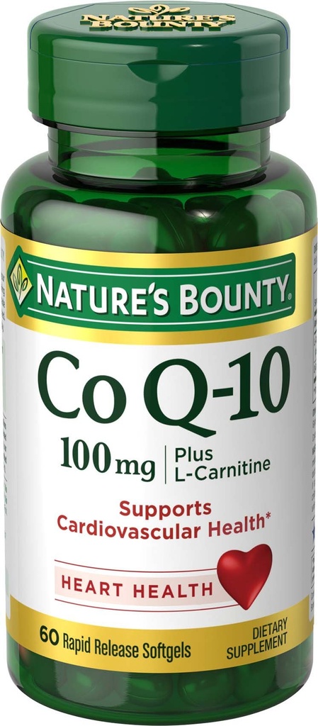 Bounty CoQ10 de la naturaleza, apoya la salud del corazón, 100mg Plus L-Carnitine, 60 Softgels