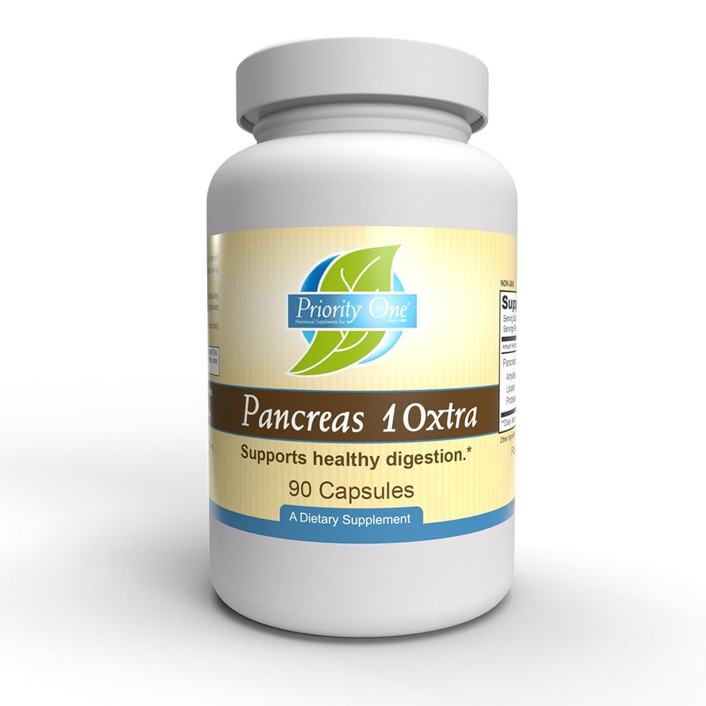 Prioridad Una vitaminas Pancreas 10xtra 90 cápsulas - enzimas pancreáticas amilasa, lipasa y proteasa Apoyo natural Digestión saludable.*
