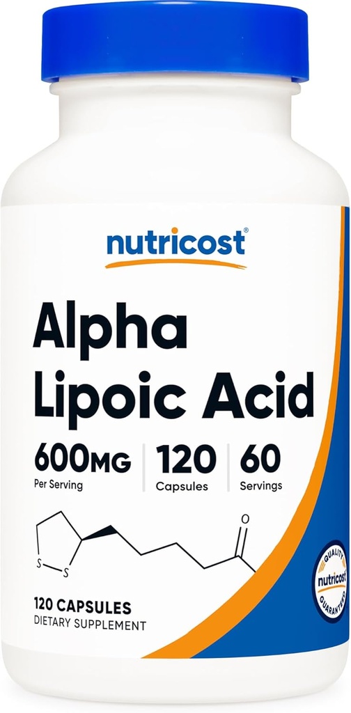 Nutricost Alpha Lipoic Acid 600mg Por Serving 120 Capsules, 60 Servings - Plant Based Caps, Non-GMO