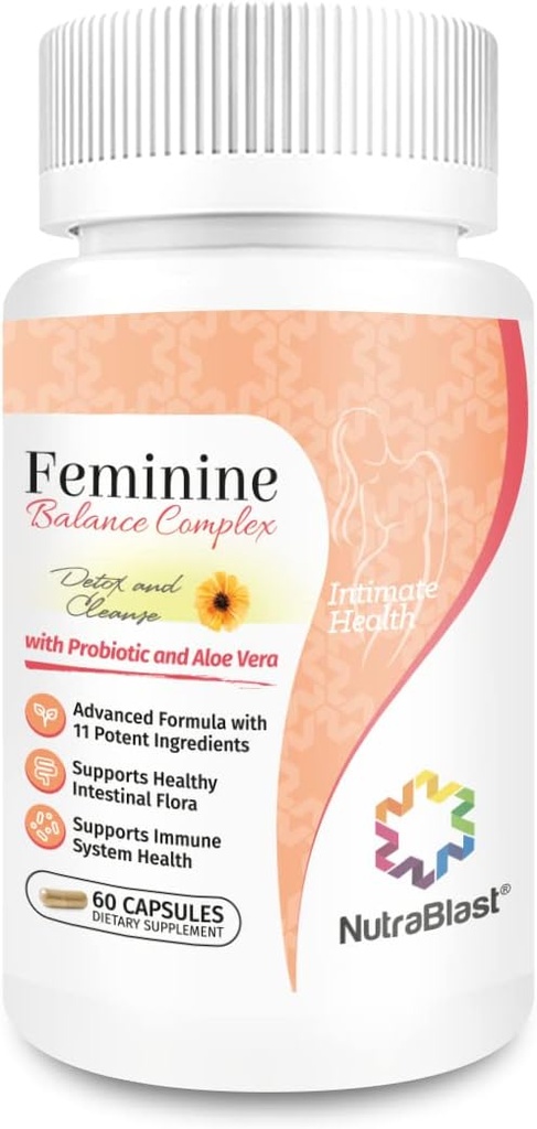 NutraBlast Complejo de Equilibrio Femenino (60 cápsulas) ← Detox Vaginal " Probióticos Limpios " soporta Flora Intestinal Saludable " Función Inmunitaria ← Fórmula avanzada con 11 Todos los ingredientes naturales
