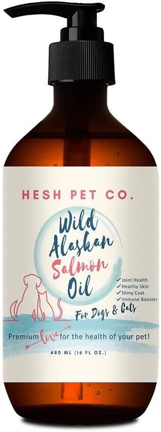 Premium Salvaje Aceite de Salmón de Alaska para perros &amp; gatos 16oz Skin &amp; Coat Natural Liquid Food Supplement for Pets, Fish Oil, Omega 3, EPA + DHA Fatty Acids for Joint Function, Immune & Heart Health!