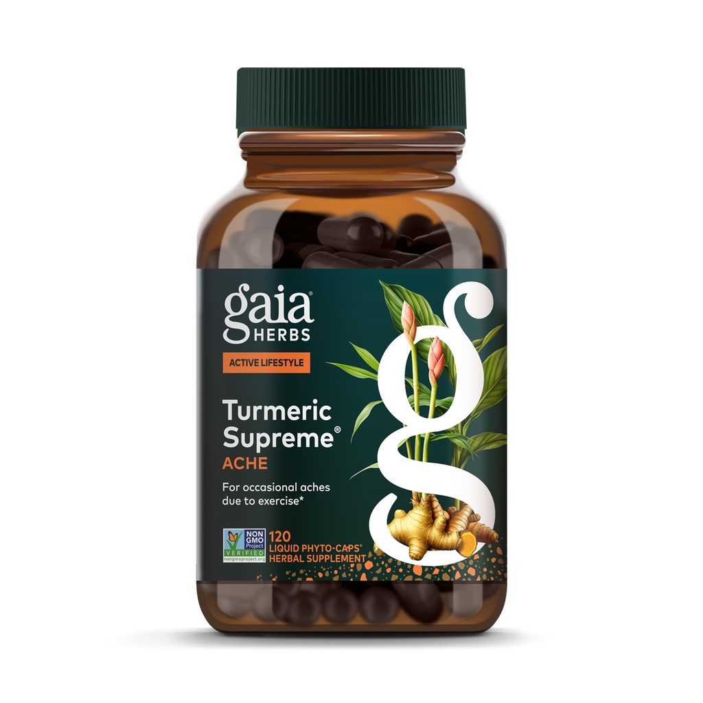 Gaia Herbs, Dolor Supremo Turmérico, Suplemento de Dolor Herbal con Curcuminas, cápsulas líquidas Vegan, 120 Conde