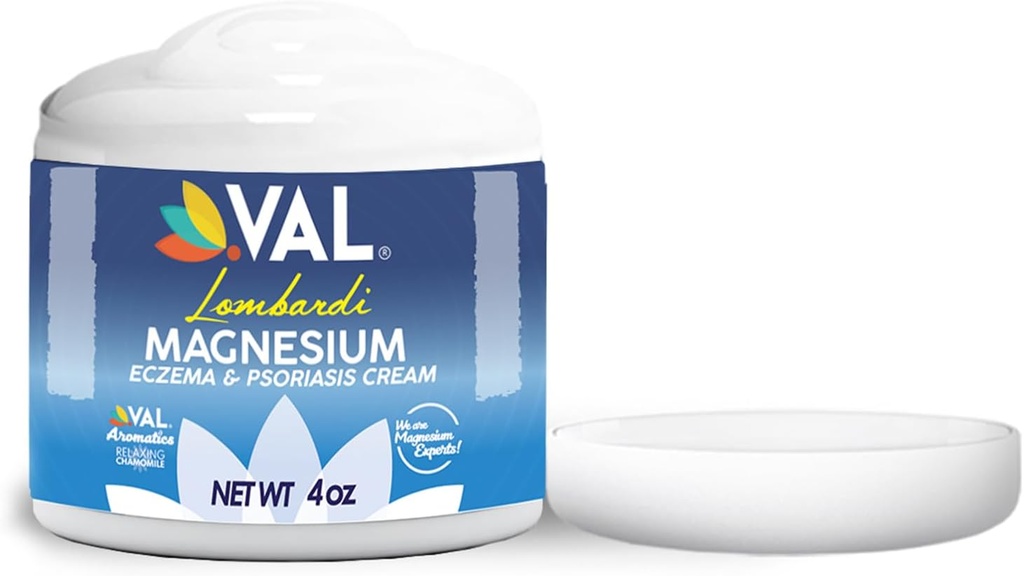Crema de magnesio VAL para Eczema &amp; Psoriasis  durable Moisturizer natural con Zechstein Magnesium, Oatmeal, Aloe, Chamomile, Vitamina E – Fast Itch Relief ← 4oz