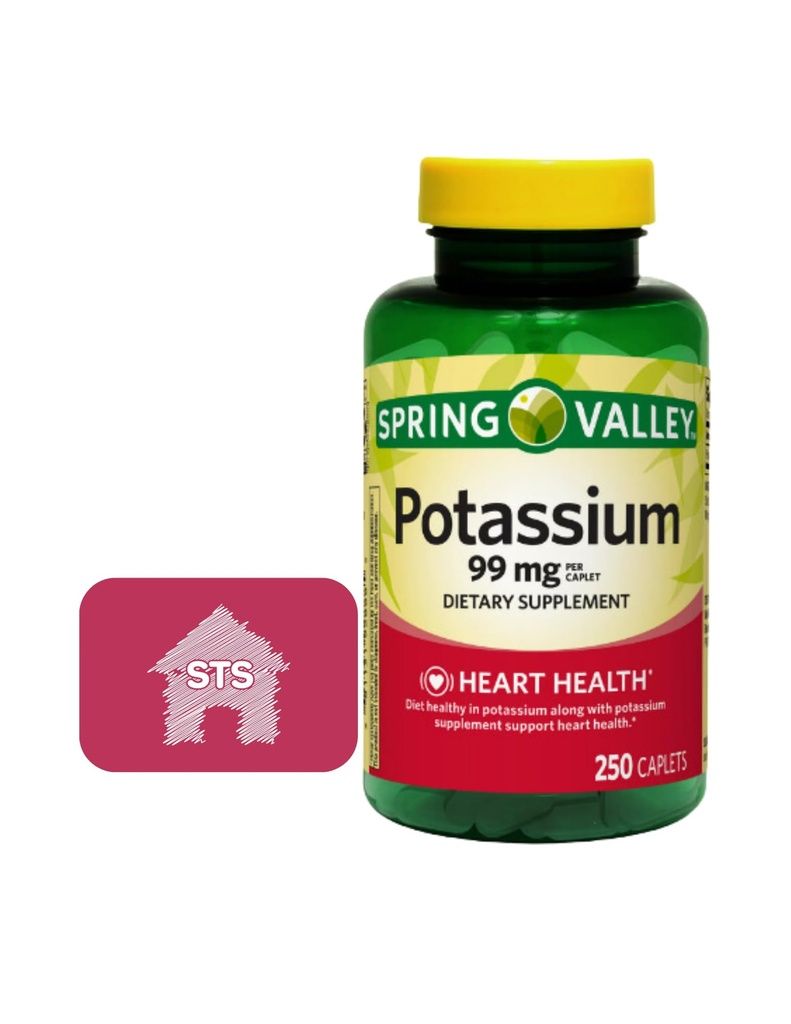Potasio de Spring Valley 99 mg, 250 Conde + pegatina STS.