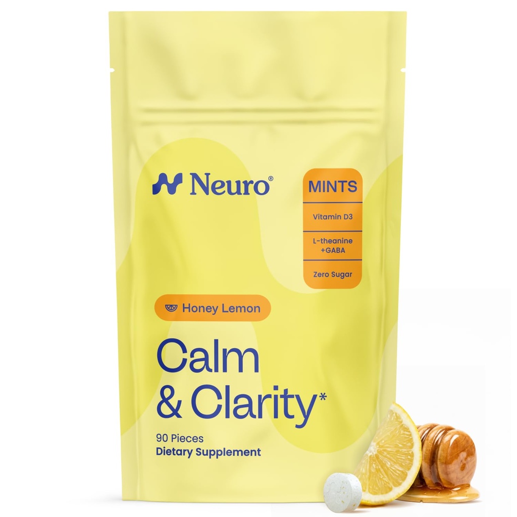 NeuroGum Calm " Clarity Mints (Honey Lemon, 90 piezas) ← GABA + L-Theanine + Vitamin D3 ← Sugar Free Mood &amp; Stress Supplement