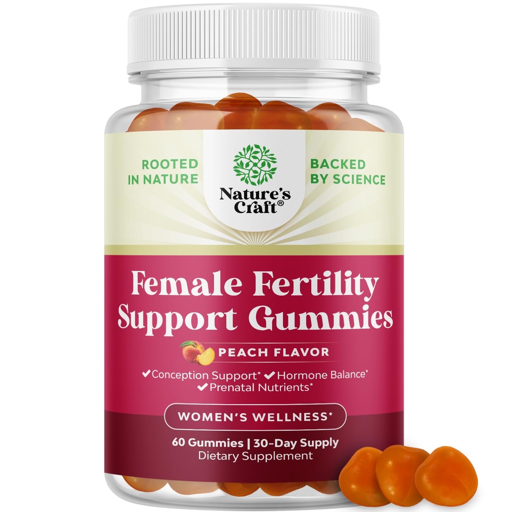 Fertilidad Gummies for Women Trying to Conceive - Yummy Gummy Fertility Supplement for Women with Myo-Inositol Folic Acid &amp; Vitex Chasteberry - Vegan Non-GMO & Gluten Free - Juicy Peach (30 Servings)