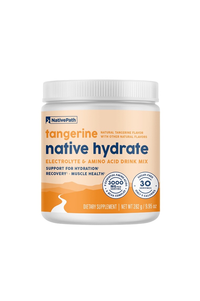 NativePath Hydrate, Zero Sugar, Electrolytes Powder con BCAAs, Tangerine Hydration, Keto & Paleo Friendly, 30 Servings