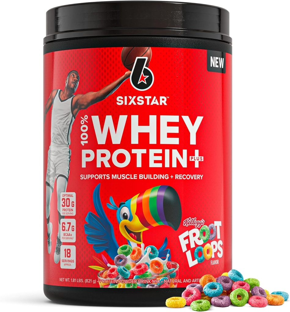 Six Star Whey Protein Powder Plus - Muscle Building " Recovery Formula with Whey Isolate Powder, BCAAs, 30g Protein, Immune Support - Post-Workout Supplement - Kellogg's Froot Loops Flavor, 1.8 lbs