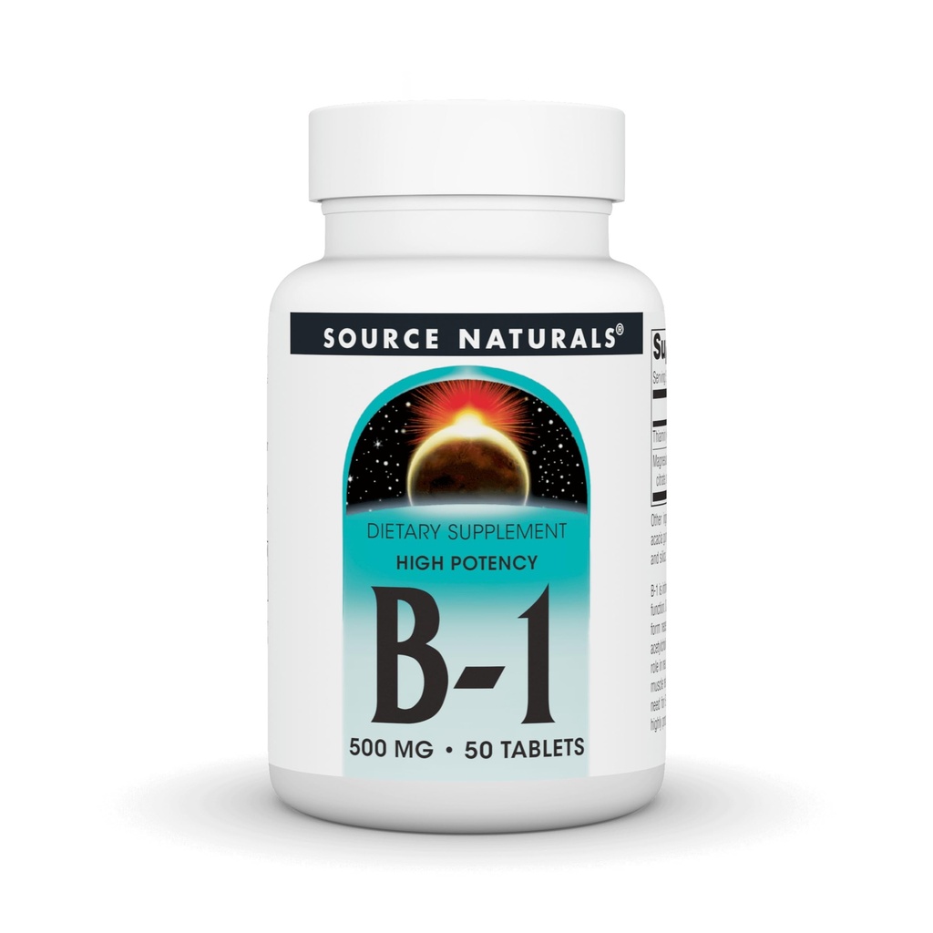 Fuente Naturales Vitamina B-1 Thiamin 500mg - Alta potencia, 500mg - 50 Tablets