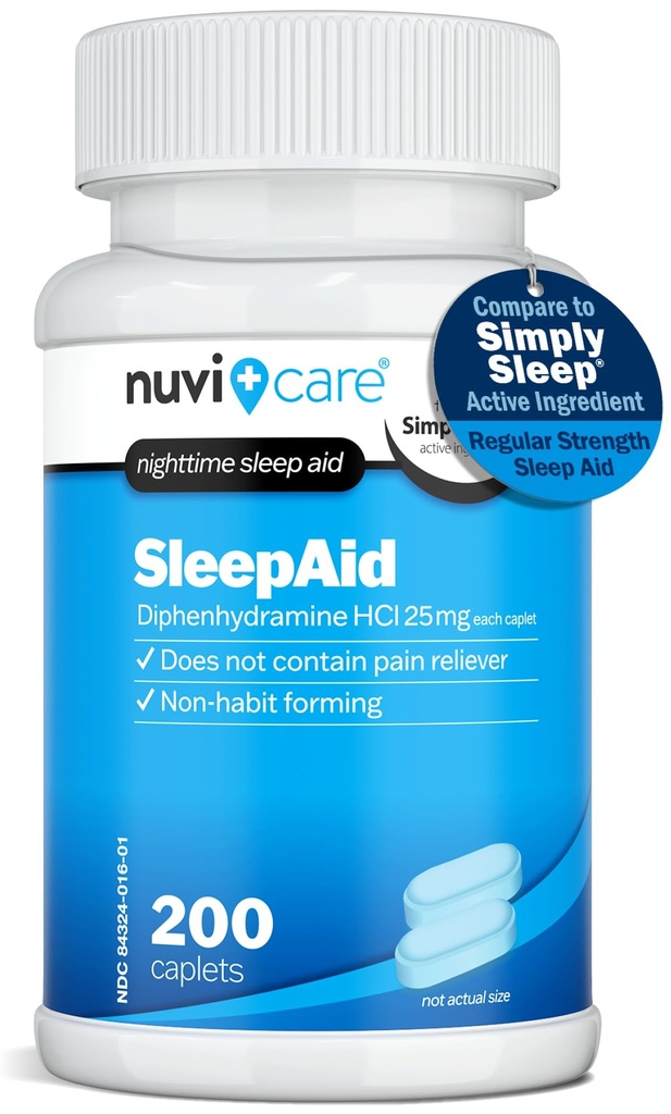 Ayuda para dormir nocturna con Diphenhydramine HCl 25 mg - Non Habit Forming Regular Strength Sleeping Pills for Adults - No Contain Pain Reliever - OTC Sleep Aids for Adults (200 Caplets)