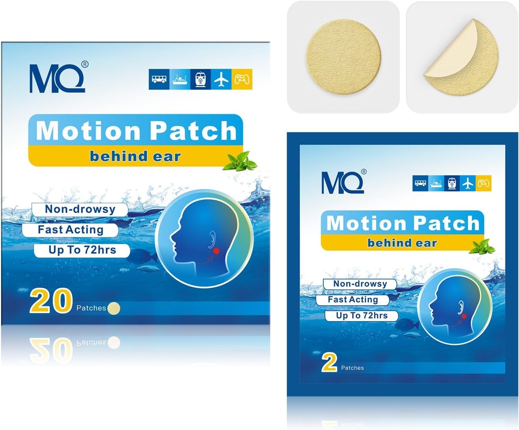 MQ 20ct Motion Sickness Patches, Color de la luz, Patches Sea Sickness Non Drowsy & Waterproof, Cruise Ship Travel Essentials, Fast Acting & Long Lasting 72H