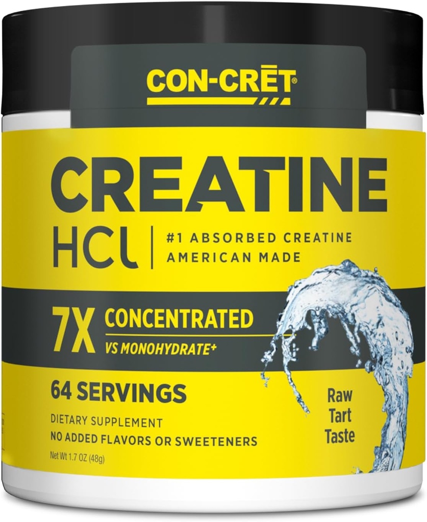 CON-CRET Creatine HCl Powder ← Muscle, Cognitive, Cellular Energy Support Silencio No Bloating or Cramps Silencio USA Made & NSF Certified ← Unflavored (64 Serving)