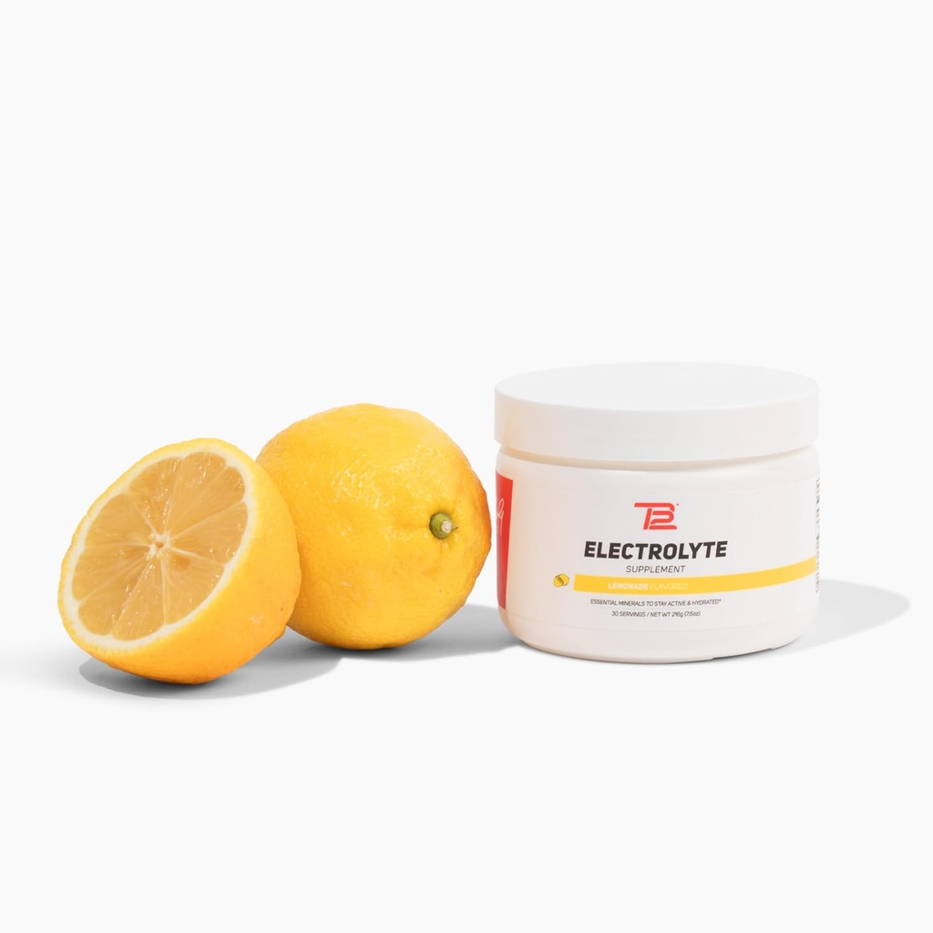 TB12 Electrolyte Powder Lemonade – Mineral-Rich Electrolyte Powder para la hidratación rápida por Tom Brady - Natural, Bajo Azúcar, Vegan, Libre de gluten, Fácil de Mezclar - 30 Servimientos (1 Jar)