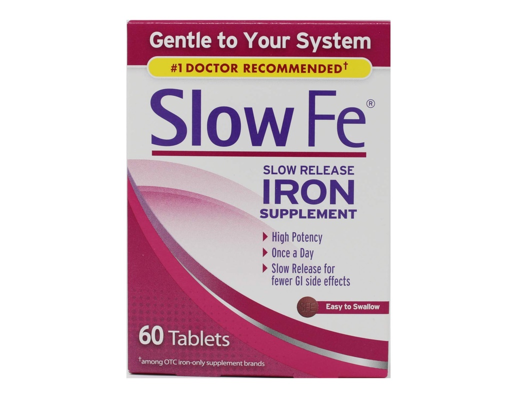Lenta Fe, Hierro de alta potencia 45 mg, Lenta liberación - 60 tabletas