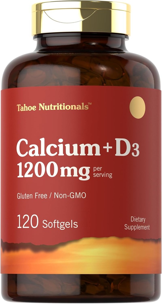 Calcio de Carlyle 1200 mg con Vitamina D3 Silencio 120 Softgels Silencio No GMO & Gluten Suplemento gratuito para Hombres y Mujeres