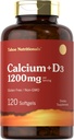 Calcio de Carlyle 1200 mg con Vitamina D3 Silencio 120 Softgels Silencio No GMO & Gluten Suplemento gratuito para Hombres y Mujeres