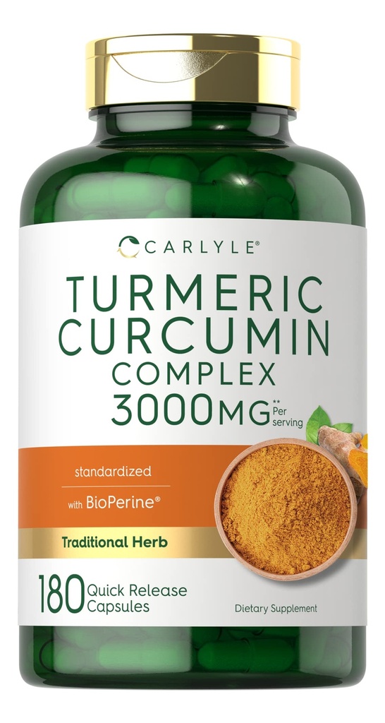 Carlyle Turmeric Curcumin Suplemento Silencio 3000mg 180 Capsules  durable with Black Pepper, Curcuminoids and Bioperine ← Non-GMO, Gluten Free