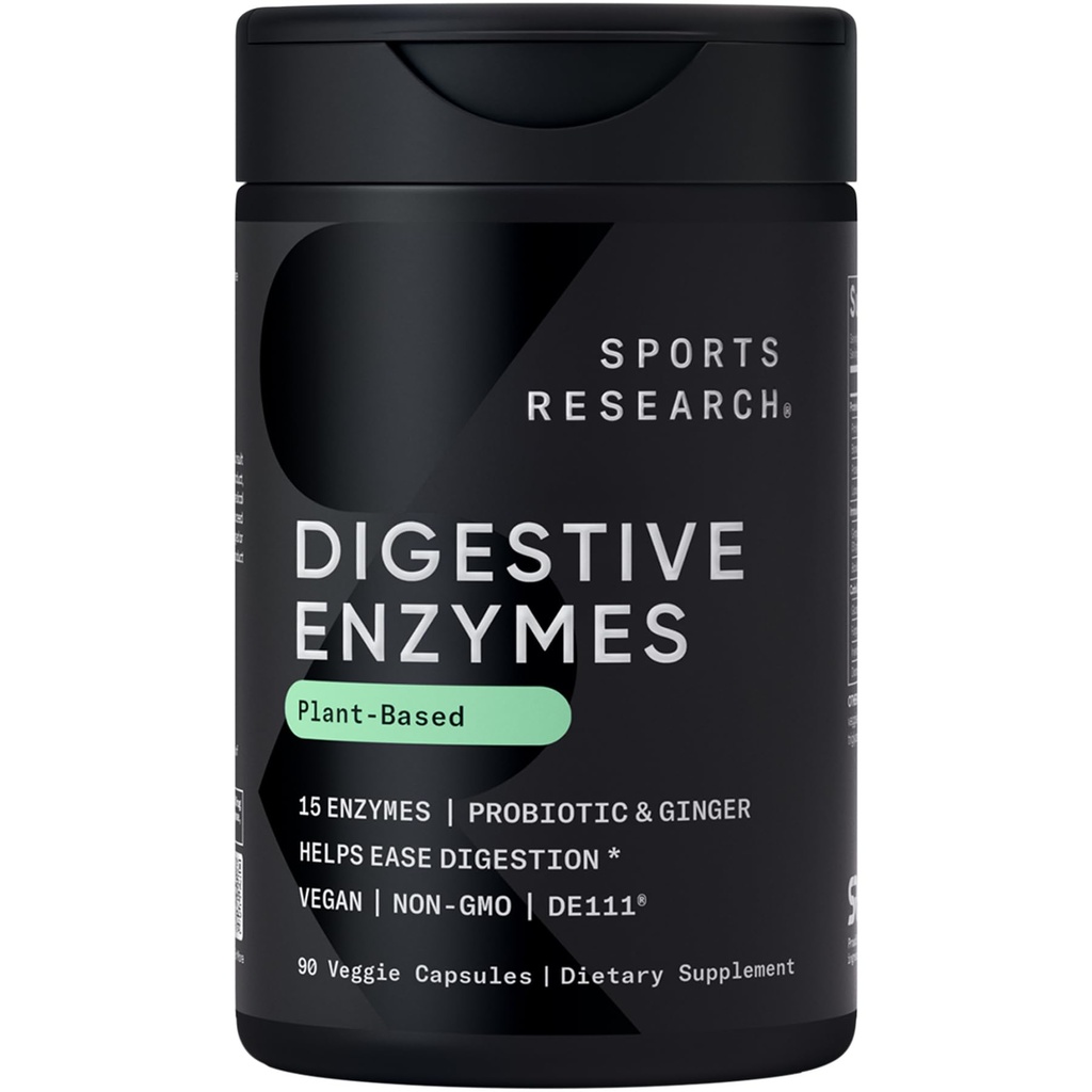 Enzimas digestivas de investigación deportiva con probióticos " jengibre - Planta basada en lácteos, proteínas, azúcares " - No GMO Verificado " Vegan Friendly (90 Veggie Capsules)