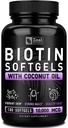 Zeal Biotina 10000mcg con aceite de coco orgánico Softgels ← Vitamina Biotina Suplemento rígido Esquí y uñas de pelo Vitaminas para hombres y mujeres rígida 6 mo Supply - 180 Gel Capsules
